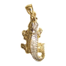 New 14k Gold Two-Tone 3-D Alligator Pendant