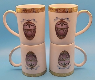 Set of 4 Royal Gallery Gold Buffet Purple Egg Coffee Tea Mugs Cups Easter
