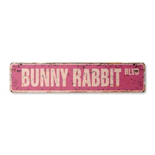 BUNNY RABBIT Vintage Street Sign Metal Plastic easter white lover cage hare