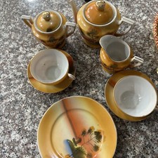Vintage Hand Painted, Made In Japan, Gold Trimmed, Windmill, 11pc Child Tea Set