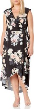 NWT City Chic Women 14W Hi-Low Hem Maxi Black Floral Dress Fit & Flare QVC 5560
