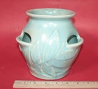 Vintage McCoy Pottery Strawberry Pot Planter Petal Leaf Design Aqua