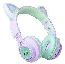 Kids Wireless Headphones, Cat Ear Bluetooth, 85dB Volume Limiting, LED  Purple 
