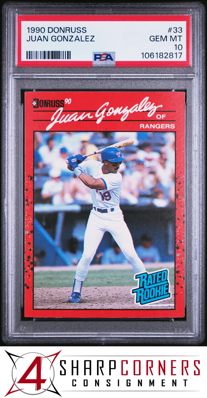 1990 DONRUSS #33 JUAN GONZALEZ RC RATED ROOKIE RANGERS PSA 10