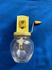 Vintage Androck Green Floral Nut Meat Chopper w/ Hazel-Atlas 5935 Glass Jar