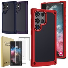 For Samsung Galaxy S22 Ultra 5G Hybrid Slim Case Phone Cover / Tempered Glass