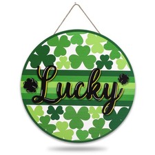 St. Patrick's Day Welcome Door Sign 3D Green Shamrock Lucky Clover Round Wood