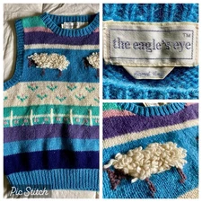 Vtg Eagles Eye 100% Shetland Wool Handknit Sweater Vest Women’s L Sheep Farm EUC