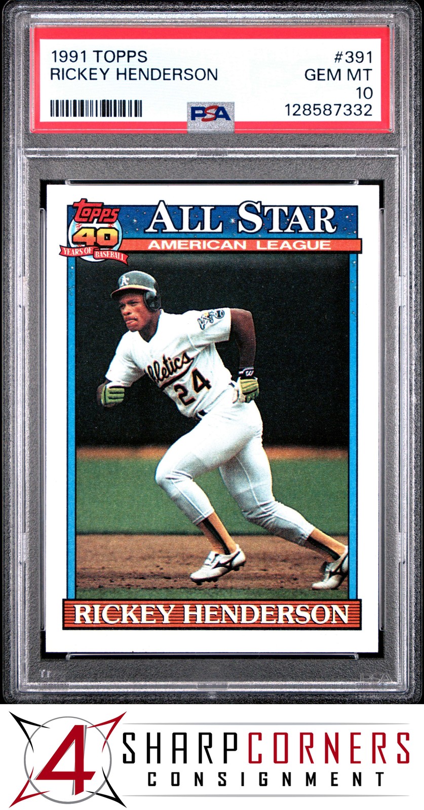 1991 TOPPS #391 RICKEY HENDERSON ATHLETICS HOF PSA 10