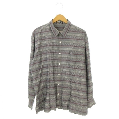 Daks, DAKS Shirt Gray XL Long Sleeve Cotton, Rayon, Polyester Striped