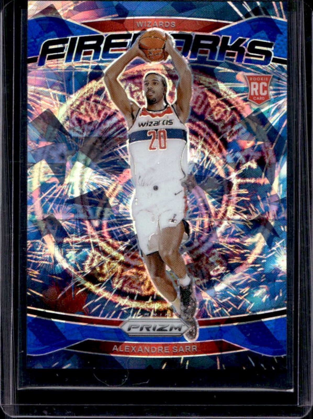 2024-25 Panini Prizm Alexandre Sarr Fireworks RC Blue Ice Rookie #/125 Wizards