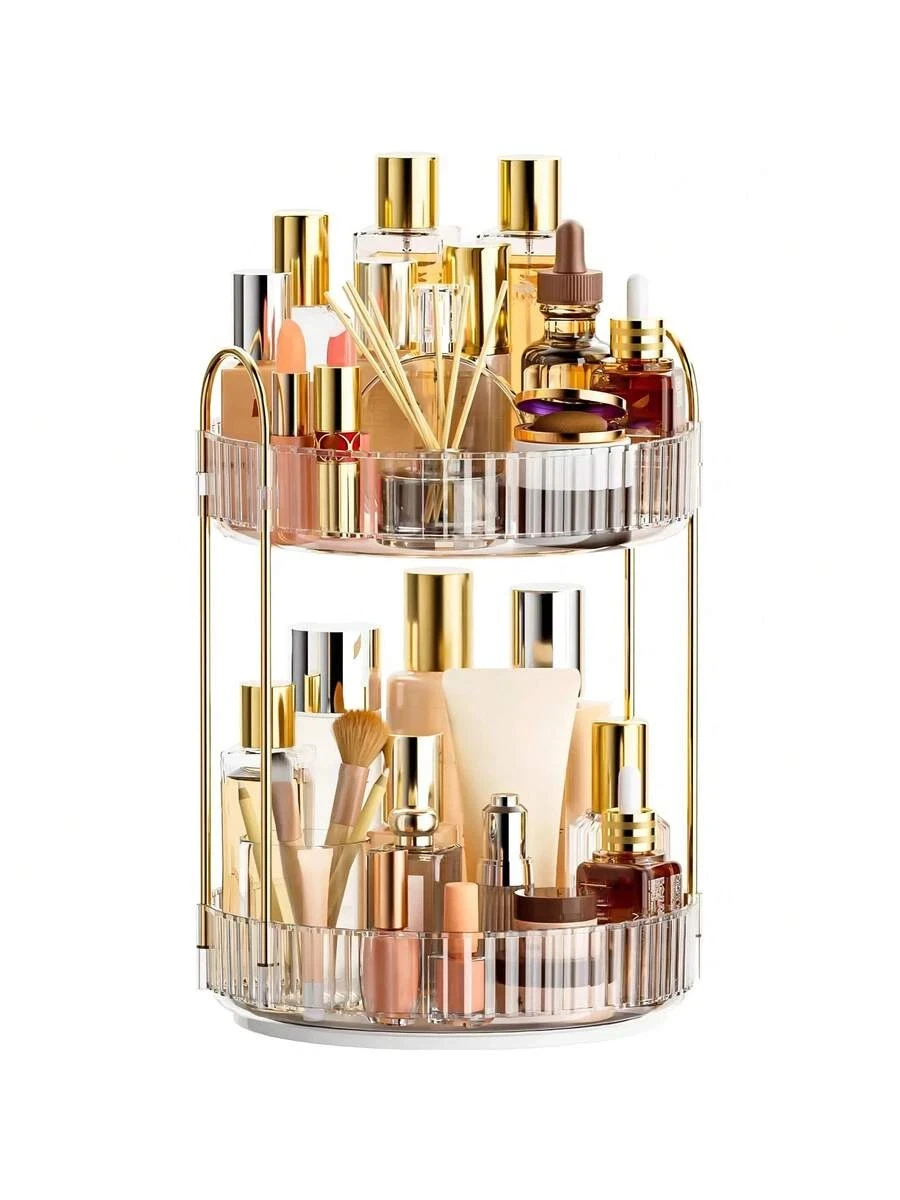 360° Rotating Makeup Organizer 2 Tier Large Capacity Vanity Storage