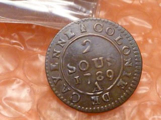 1789 French Colonies 2 Sous Louis XVI #2