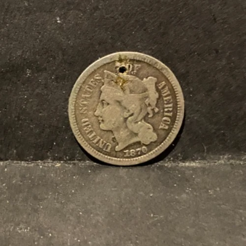 U.S.,1870, III Cent Nickel, circulated, holed - Image 2 of 4