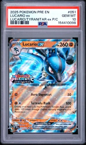 2025 POKEMON PRE EN-PRISMATIC EVOLUTIONS #051 LUCARIO EX PSA 10