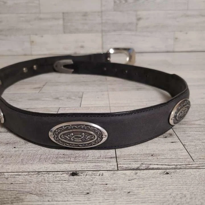 Cinturón Vaquera Vintage Western Gris Cuero Nobuck Rodeo Concho Para Mujer Talla M Foto 3 de 4