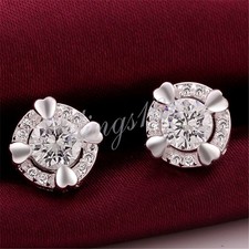 Designer Inspired 925 Sterling Silver Heart Crystal 11mm Round Stud Earring F873