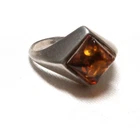 VINTAGE STERLING SILVER HONEY BALTIC AMBER RING ~ SIZE:  5.5