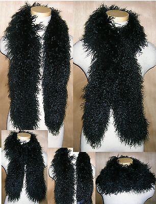 NEW 46/" BLACK MONGOLIAN FUR BOA SCARF