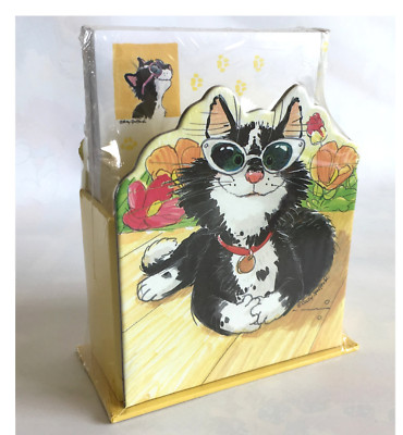 NEW VTG Suzy's Zoo Cool Black Tuxedo Cat Natasha GIFT BOXED Set Memo Pad+Pencil