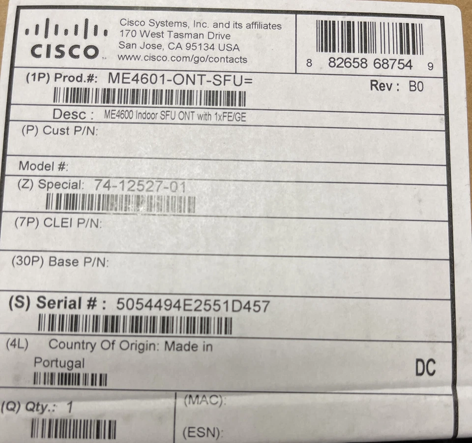 NEW!! Cisco ME4601-ONT-SFU = ME4600 Indoor Optical Network Terminal - NEW MISB! - Image 2 of 3
