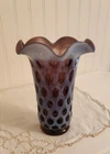 Fenton Plum Purple Opalescent Vintage Coin Dot Thumbprint Ruffled Rim 8” Vase
