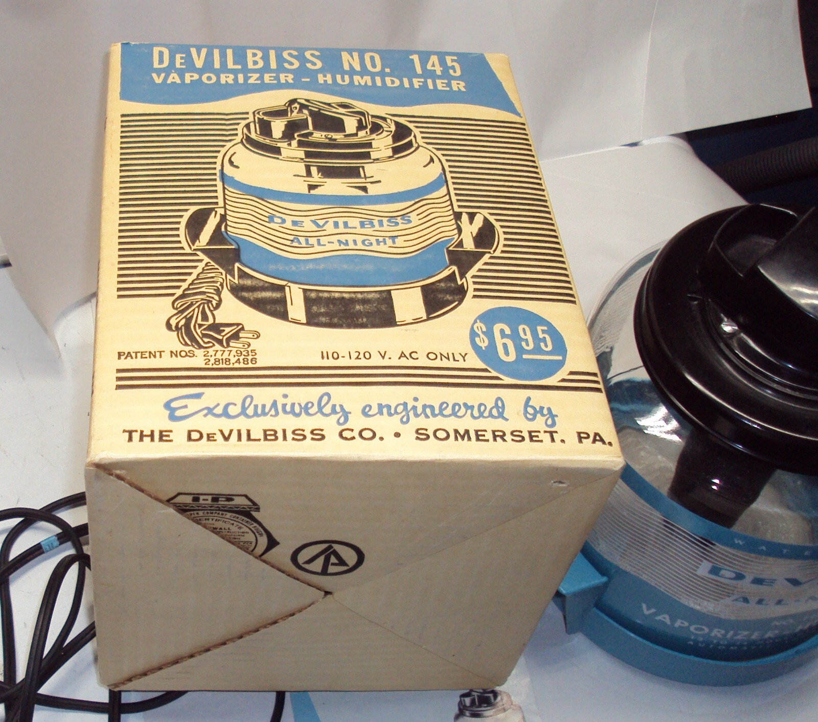 Vintage DeVilbiss No. 145 Glass Vaporizer Humidifier Aqua Blue in Original Box eBay