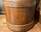 FARMHOUSE - LARGE Antique Wood Finger Banded Firkin Sewing 12" Bucket 1930's — photo 7