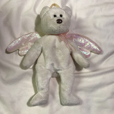 Ty Beanie Babies Halo the Angel Bear with Brown nose ,black eyes ,  shiny wings
