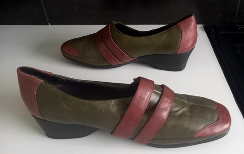 Pavers Olive And Tan Leather Slip On Shoes Size UK 7 - Picture 13 of 19