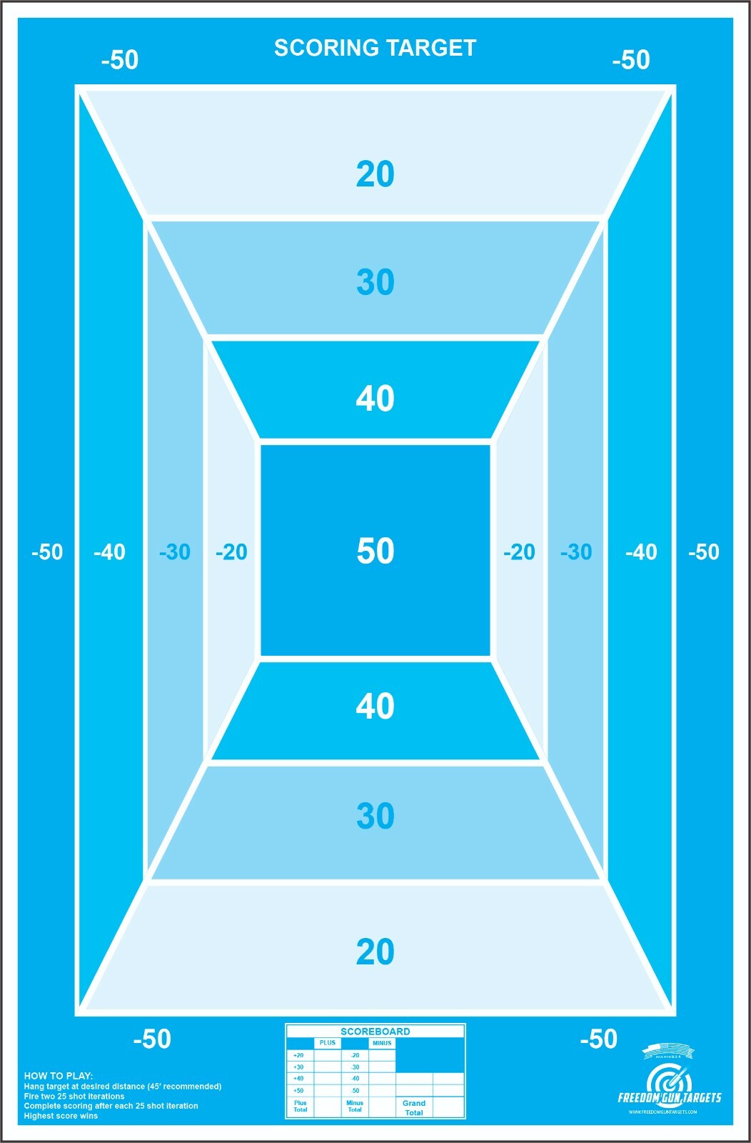 25 Paper Shooting Targets For Gun Range Rifle Pistol Handgun Blue ...