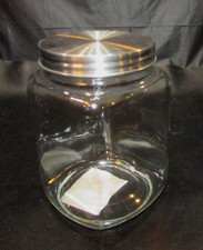 New 4" Square 5.5" Tall Clear Glass Storage Jar w Silver Steel Metal Screw Lid