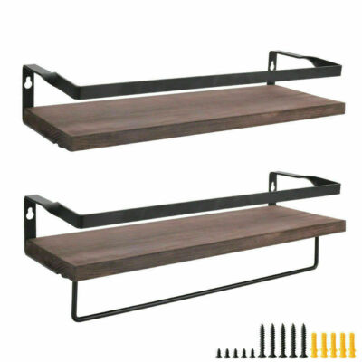 Hängeregal Wandregal Wandboard mit Handtuchhalter Industrial Holzbrett 2 Stück 