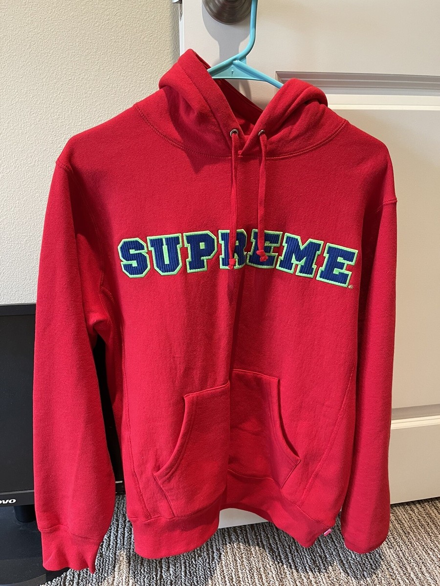 New SUPREME SS18 CORD COLLEGIATE Box LOGO HOODED SWEATSHIRT RED