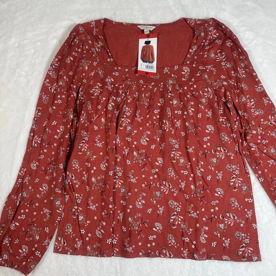 ラッキーブランド Lucky Brand レースアップ Back Top レディース シャツ トップス Crushed ベリー Lucky Brand Women's Embroidered Long Sleeve TEE, Black/Multi