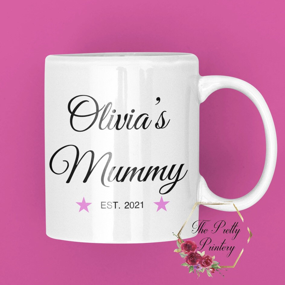 New Mum Mug Est 2021 Newborn Baby Mummy Blue Pink Green Yellow Stars Established