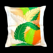 18" Glittering Japanese Kimono Obi Pillow Cover Handmade/White/Leaf F/S 315