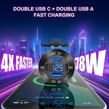 12V USB Outlet Sockets Aluminum 78W Dual PD  QC USB Car Charger Ports for RV