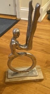 VINTAGE METAL SCULPTURE STATUE - GYMNASTICS ACROBATICS RING BALANCE LOOK!