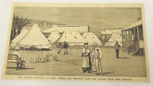 1884 magazine engraving~ Victoria Hospital SUEZ, Wounded in REBELLION OF SUDAN