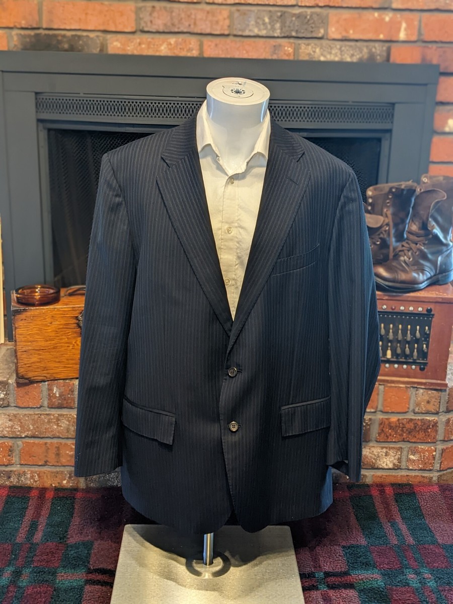 Vtg Polo Ralph Lauren Virgin Wool Italy Made Navy Pin Stripe 46R