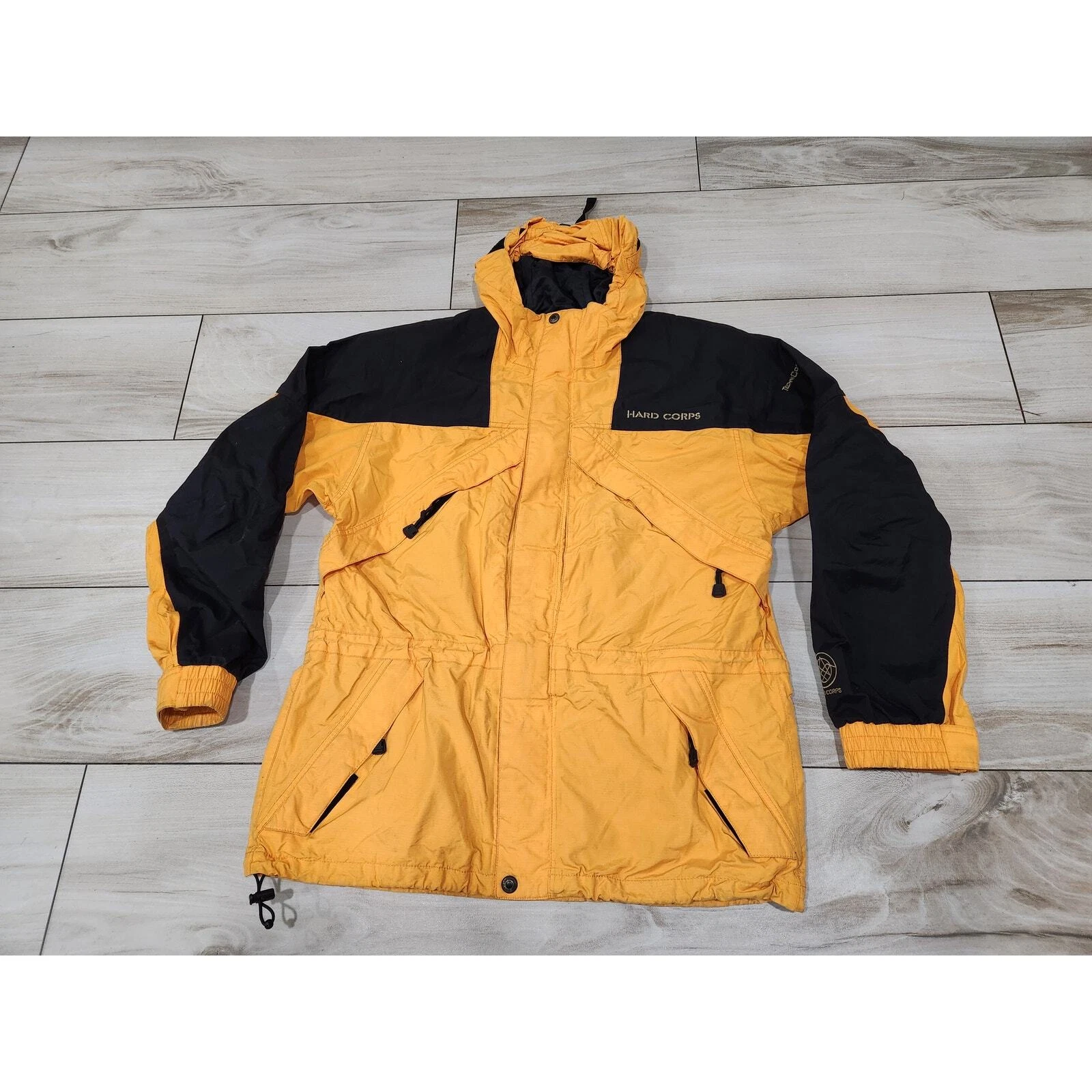 Vintage 90s Hard Corps Ski Snow Jacket Size 44 Yellow Parka Coat techni core