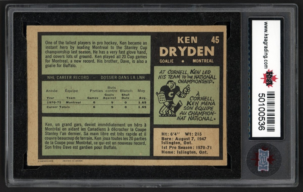 スペシャル DEAD STOCK OLD hand print Pakistan 1971-72 OPC #45 KEN DRYDEN ROOKIE CARD KSA 6.5 ENM+ | eBay