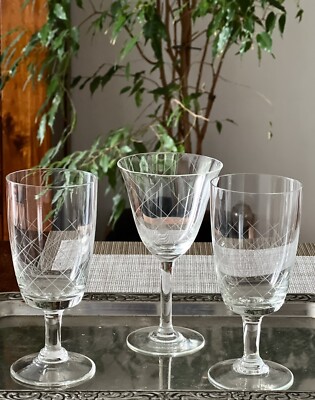 3x Vintage Weingläser Weinglas Kristall Schliff Rautenmuster Konvolut