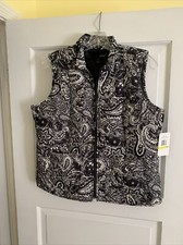 Erika Quilted Vest Jacket Ladies Sz Pm Black/ivory Full Zipper Front Nwt