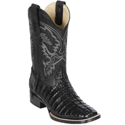LOS ALTOS BLACK GENUINE CROCODILE CAIMAN TAIL SQUARE TOE COWBOY BOOT EE 8220105