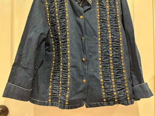 ANAGE Woman sz 1X BLUE Jean DENIM COTTON JACKET gold METAL EMBELLISHMENTS Snaps - Picture 4 of 11