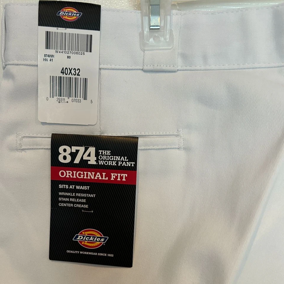 Dickies 874 Original Fit Work Pants White Wrinkle Resistant Stain Release 40x32 - Image 4 of 4