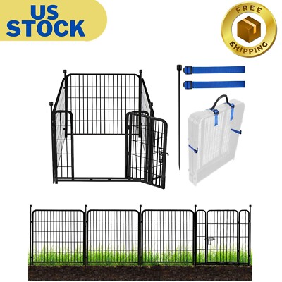 Tall Garden Fence with Gate, 48 in(H) 4 Panels Heavy Duty Iron Metal Fencing Bor
