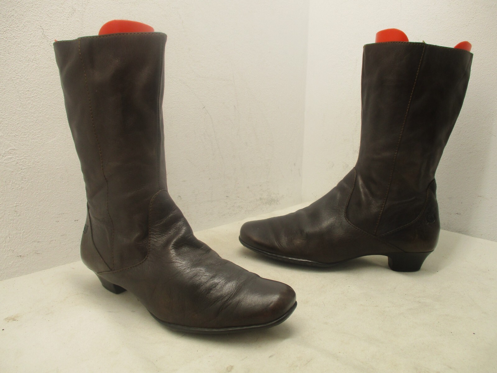 Born Brown Leather Zip Mid Calf Comfort Boots Womens Size 8.5 M/W Style W6371